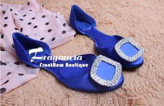   Square Crystal Rhinestone Buckle Flats Cut Out Ballets Shoes