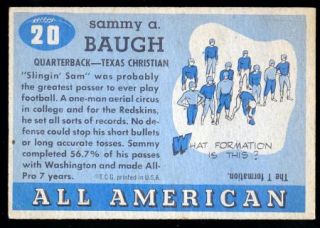 Sammy Baugh 1955 Topps All American 20 Redskins Centered Great Color 
