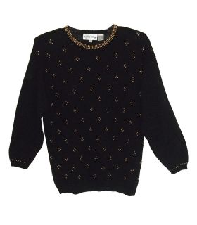 Baxter Wells Black Crewneck Sweater Embellished with Gold Beads Size S 