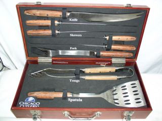   Cutlery 8 PC Stainless Steel BBQ Set in Wood Storage Case