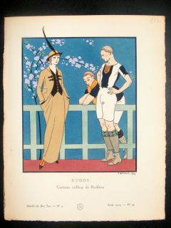 Gazette Du Bon Ton by Georges Barbier 1914 Art Deco Pochoir Rugby 