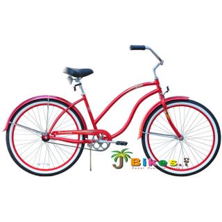 Beach Cruiser Bicycle bikes Firmstrong DIVA 26 Womens RED with Fenders