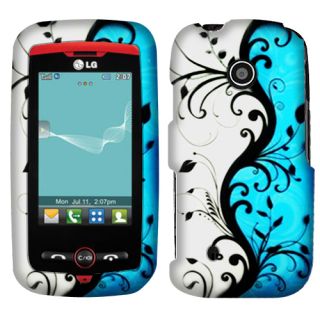 For MetroPCS LG MN270 Beacon Phone Blue Vines 2D Silver Accessory Case 