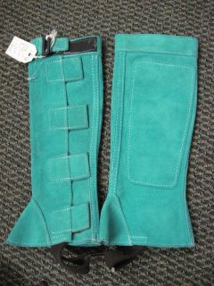 Barnstable Suede Leather Childs Velcro Half Chaps Teal Kids Medium 