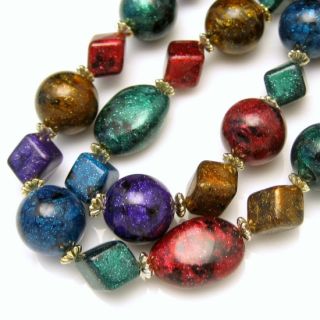 Vintage Chunky Beads Long Necklace Large Multi Colored Jewel Tone 