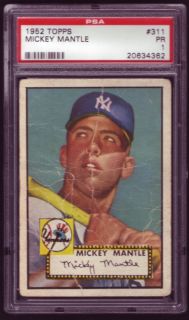 MICKEY MANTLE 1952 Topps #311 RC Graded PSA 1 PR. Great CENTERING 