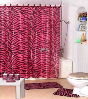 Shower Curtain Animal Safari Pink Zebra Design with Hooks Kids 