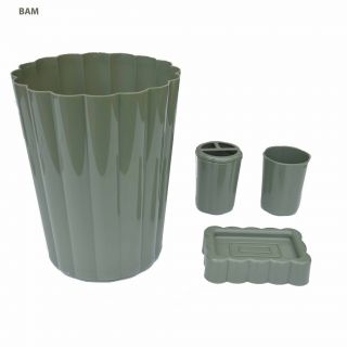 4pc Bath Set Sage Wastebasket Soap Dish Cup T Brush