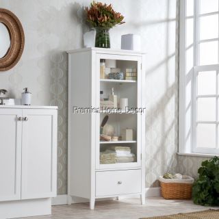 Bathroom Cabinet Storage White Finish 2 Adj Shelves Tempered Glass 