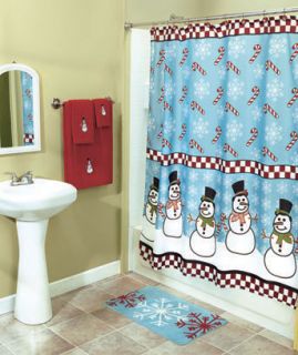 Christmas Navidad Snowman Festive Bath Ensemble Curtain Rug Hooks 