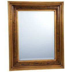 Brown Wood Framed Beveled Glass Mirror Antique Finish 18x21 Bathroom 
