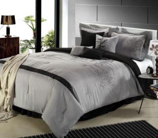   Poppy Vines Gray Black 12 PC King Bed in A Bag Comforter Set