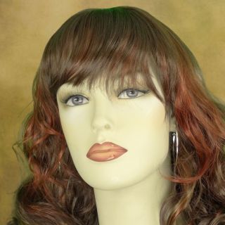 Long Wavy Auburn Red Mix Wig with Bangs Sexy Costume W9123
