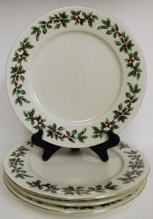 Baum Brothers Formalities Red Holly Berry Gold Gilded Dinner Plate Set 