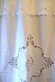 Elegant White Battenburg Lace 100 Cotton Shower Curtain with Valence 