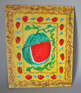 Dot Kibbee Outsider Artist “Watermelon Friends Fruit” 2003 Acrylic 