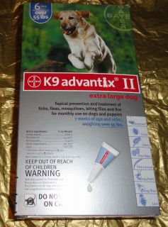 Bayer K9 Advantix II Flea and Tick Drops for Dogs 6 PACK OVER 55 LBS