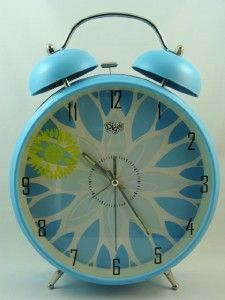 Cool Giant Blue Floral Double Bell Retro Alarm Clock