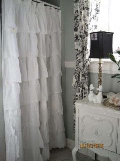   COTTAGE BEACH FRENCH CHIC COUNTRY WHITE TIER RUFFLED SHOWER CURTAIN