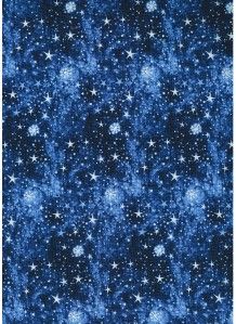 Winter Wonderland Stars Snow Blue Cotton Quilt Fabric