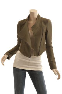BCBG MAX AZRIA OLIVE GREEN CROPPED COTTON MOTORCYCLE JACKET SIZE M 