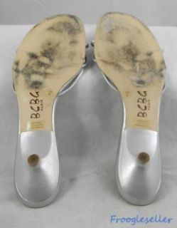 BCBG Paris Slide Sandal Kitten Heels Sheos 10 B EUR 40 Silver Leather 