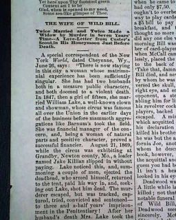   HICKOK Wife Made Widow Again GEN. CUSTER 1877 Bellefonte PA Newspaper