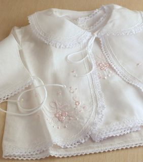 Boutique Hand Embroidered Batiste Girls Outfit NB 3M Cottonwhite 