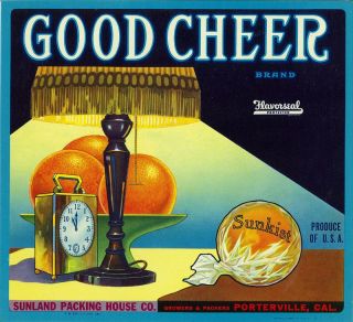 Good Cheer Vintage Orange Crate Label Porterville CA