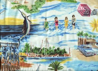 Surfs Up 50s Beach Scenic Surfing Cotton Quilt Fabric