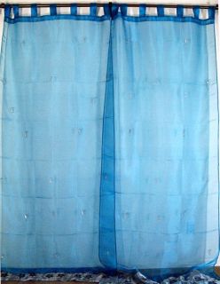 Blue Designer Indian Window Tab Curtains Sheer Panels