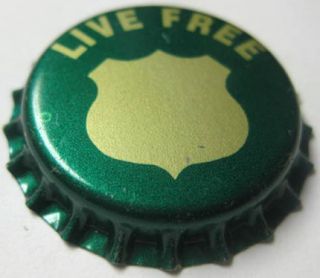 Live Free Beer Crown Bottle Cap Green with Gold Shield