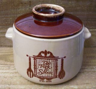 Bean Pot Crock The Fork and Spoon 1976 1996 with Lid Stoneware 