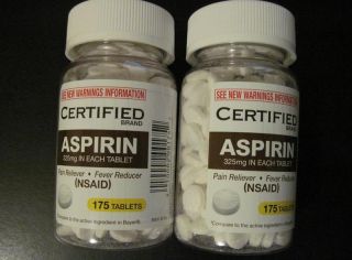 Bottles of Certified Brand Aspirin Compare to Bayer