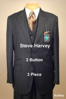 42R Suit Steve Harvey 3 Piece Dark Brown Striped Mens Suits 42 Regular 