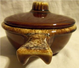 Vintage Hull Individual Lidded Bean Pot with Handle in Brown Drip