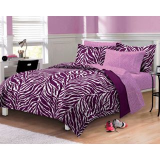 Zebra Purple White 7 Piece Bed in A Bag with Sheet Set