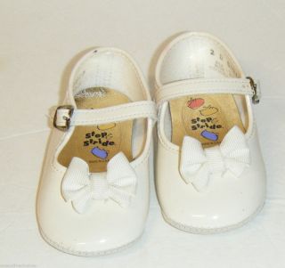 Toddler Girls Step & Stride white patent dress shoes with bows   Size 