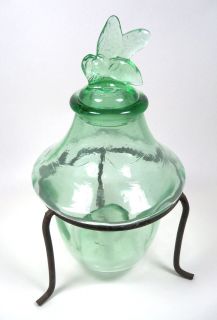 Old Green Glass Fly Wasp Bee Catcher Jar Bottle   Insect Trap w/ Cast 