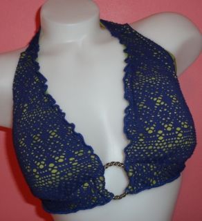 Becca Rebecca Virtue Crochet Overlay O Ring Swimsuit Bikini Top D Cup 
