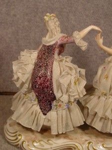 Beautiful Vintage Italian Porcelain Lace Figurine of Two Women