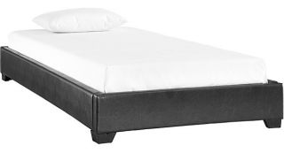   Low Profile Faux Black Leather Twin Size Platform Bed Frame