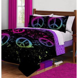   Colors Peace Sign Complete Full Comforter Bed in A Bag Set New