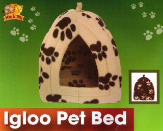 Pet Dog or Cat Igloo Pet Bed Black or Beige 35x35x40cm Fleecy Paws 