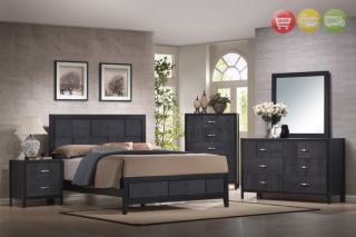 Queen Modern Charcoal Bed 6 Piece Bedroom Set w Chest