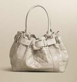 Burberry Beaton Large Stone Patent Quilted Bag