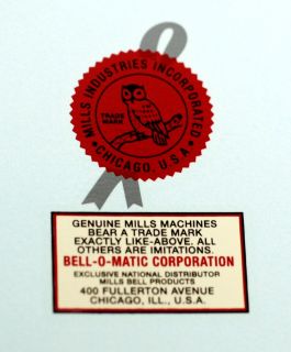 BELL O MATIC, MILLS NOVELTY CO LOGO, WATER SLIDE DECAL # DS 1074