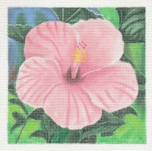 HP Design Pink Hibiscus Flower Design Handpainted Needlepoint Canvas 