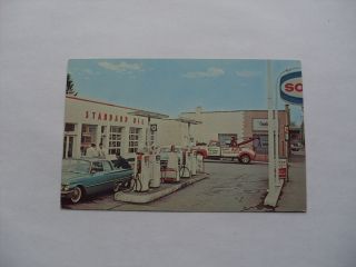 1960s SOHIO GAS SERVICE STATION & TOW TRUCK in Parma Ohio OH Postcard 