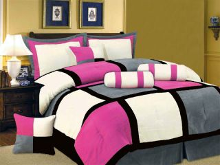 New Pink Black White Gray Bedding Suede Comforter Set Twin Full Queen 